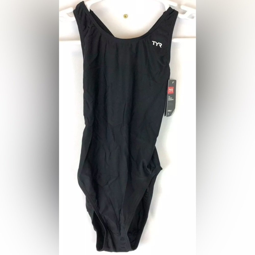 TYR Women’s Black Racerback Solid Fit One Piece Swimsuit Size 34